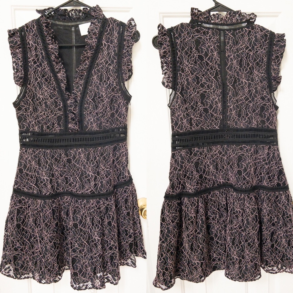 Mare Mare Ruffle Gopal Lace V-Neck Cocktail Dress